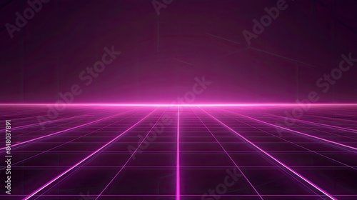 Wallpaper Mural Neon wireframe horizon background The light purple square floor glows  Torontodigital.ca
