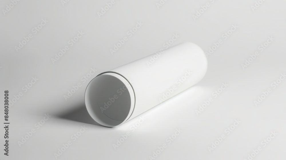 A photo of a blank white cardboard tube on table A photo of a blank white cardboard tube on table