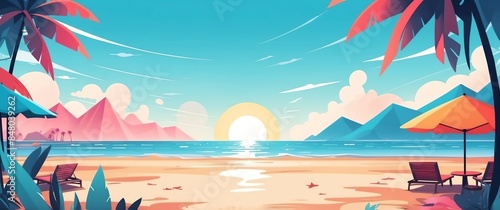 colorful theme beach abstract concept banner background illustration