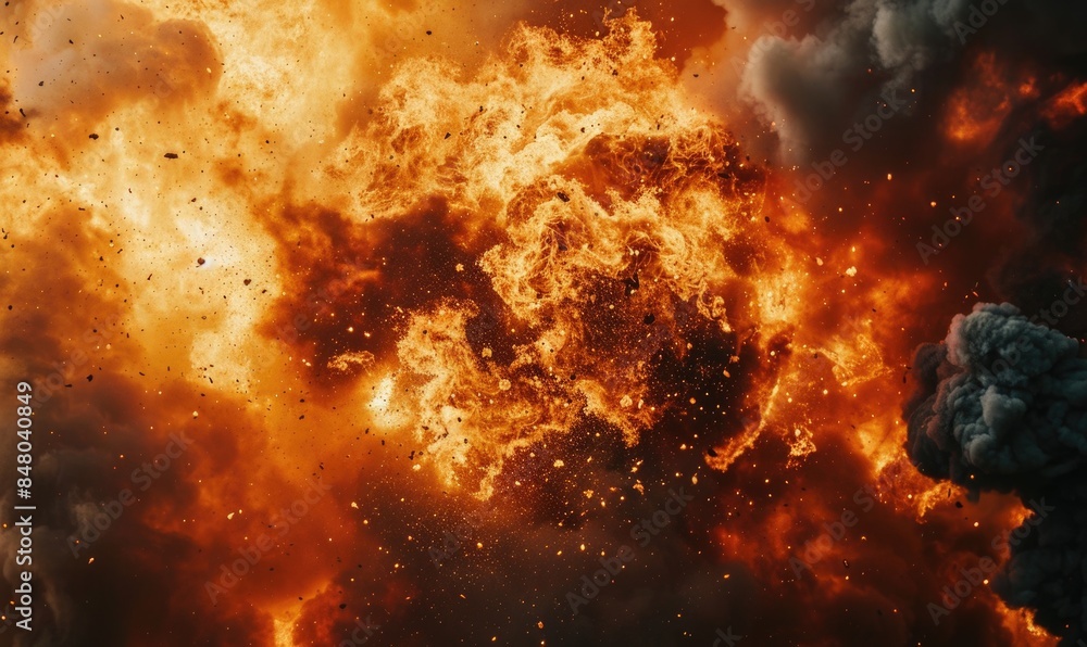 Close-up shot of a burst of flames in a controlled explosion Close-up shot of a burst of flames in a controlled explosion