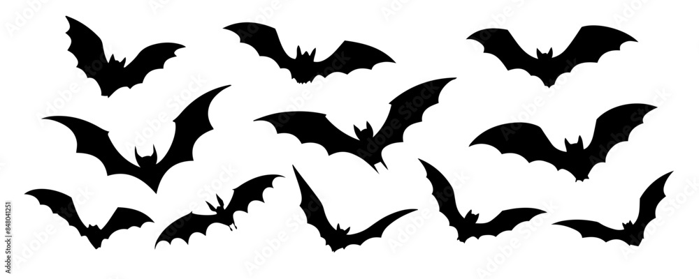 Silhouettes of Flying Bats Isolated on Transparent Background for Halloween Design Silhouettes of Flying Bats Isolated on Transparent Background for Halloween Design