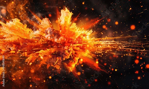Detailed capture of an explosion in motion, showcasing the fiery bursts against a black backdrop