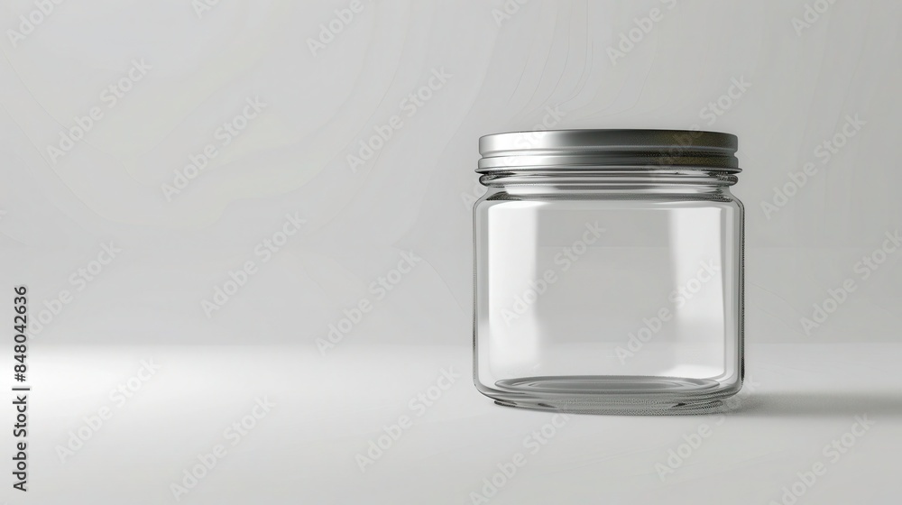 A photo of a clear glass jar with metal lid A photo of a clear glass jar with metal lid