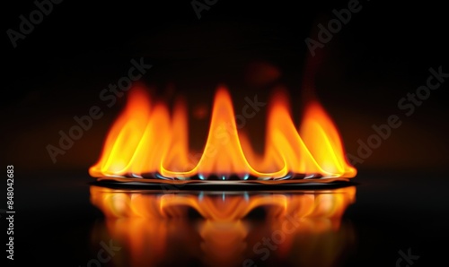 Closeup view of a gas hob flame