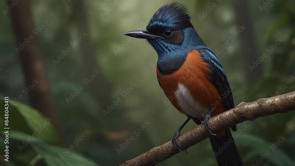 Naklejka premium Colorful Bird Perched in Forest