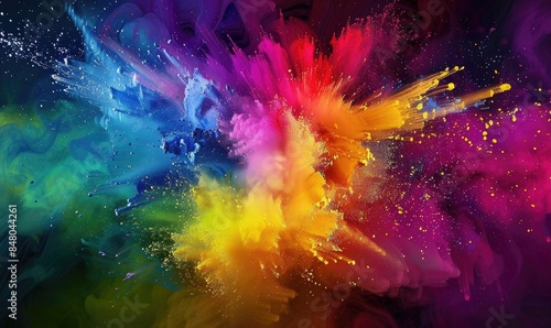 Paint explosion with rainbow colors, vibrant splashes in motion