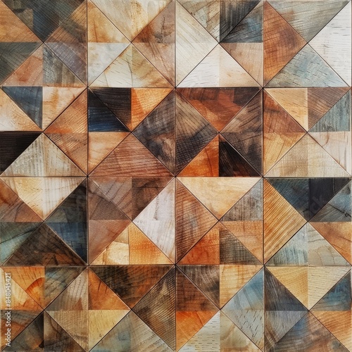 Wallpaper Mural Natural Wood Boho Mosaic Tiles with Geometric Watercolor Pattern. Perfect Decor for Rustic Interior Design and Wedding Invitations Torontodigital.ca