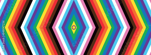 Intersex Progress Pride flag. New LGBTQ Pride Flag. New  Updated Intersex Inclusive Progress Pride Flag. Banner Flag for LGBT, LGBTQ or LGBTQIA plus Pride. Vector illustration