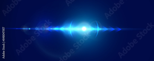 Bright abstract horizontal light effect with rays and highlights shines with colorful blue light for vector illustration.