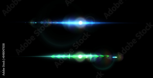Light effect of green glowing light. Solar flare. Glow effect. Starbursts with twinkling highlights. Beautiful light effect of flickering highlights. Vector 10 EPS	
