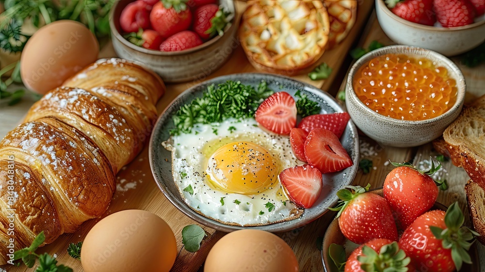 Breakfast spread top view flat lay Breakfast spread top view flat lay
