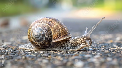 Snail Crawling on a Gravel Path