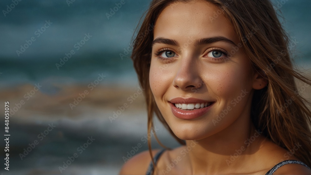 Smiling woman by the ocean Smiling woman by the ocean