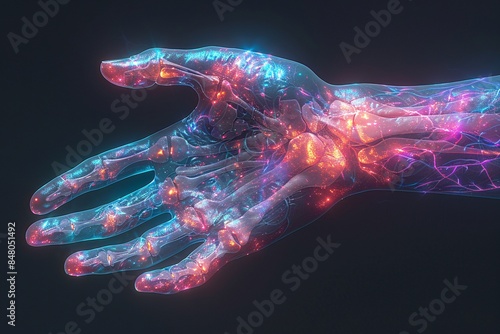 Glowing Human Hand Skeleton, Generative AI photo