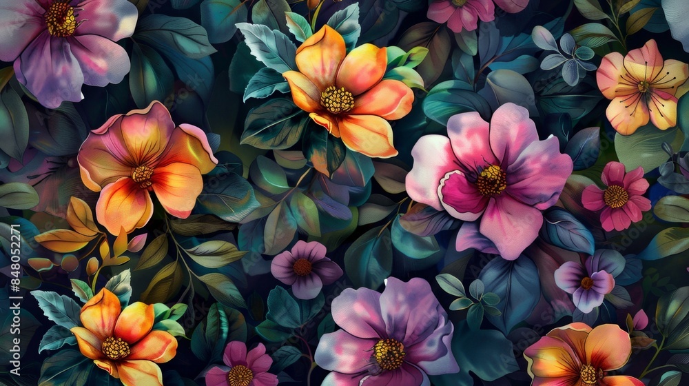 Digital textile design featuring an allover floral pattern print Digital textile design featuring an allover floral pattern print