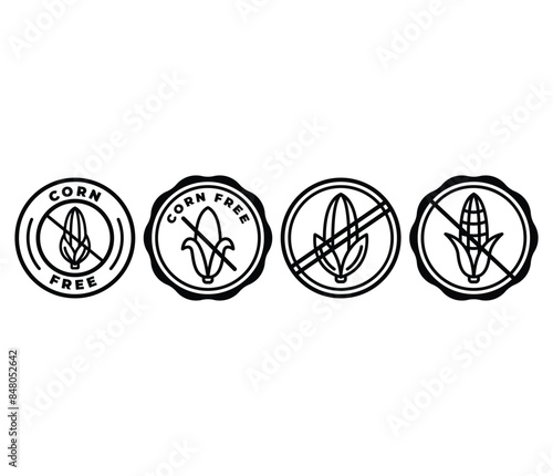 corn free sign badge symbol icon vector design black white color collections sets 