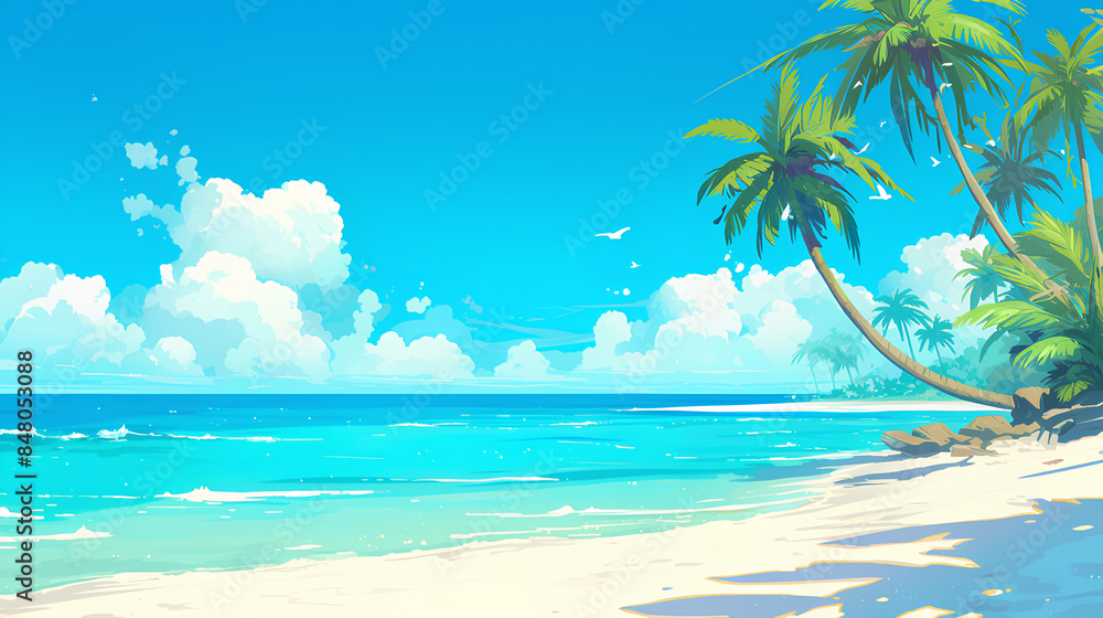 Fototapeta premium beautiful tropical beach banner, Sand and coconut trees