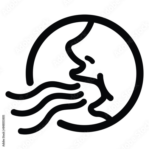Yawn or mouth breathing icon illustration with black outline isolated. Simple flat cartoon art styled inhale or exhale drawing.