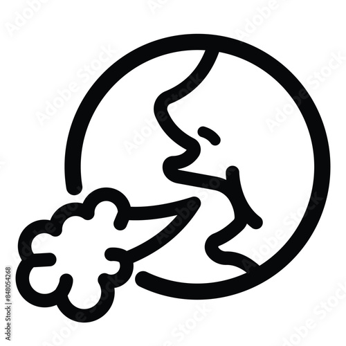 Burp or sign icon illustration with black outline isolated on square white background. Simple flat cartoon art styled exhale mouth breathing drawing.