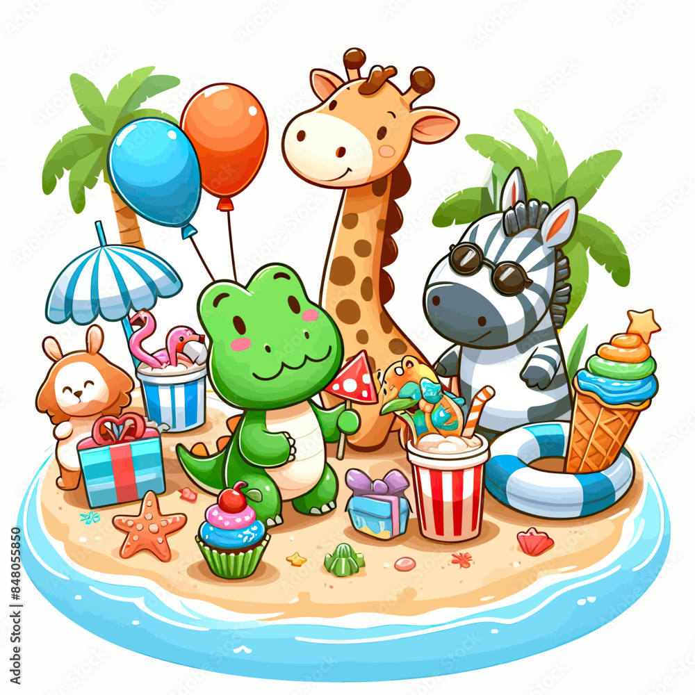 Fototapeta premium animal beach party vector 