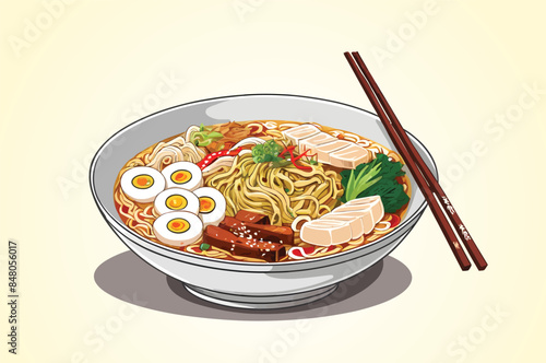Asian food meal ramen noodle chinese illustration cooking vector design, digital drawing flat illustration isolated on a white background