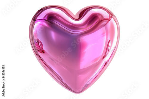 Glossy pink heart icon isolated on transparent background