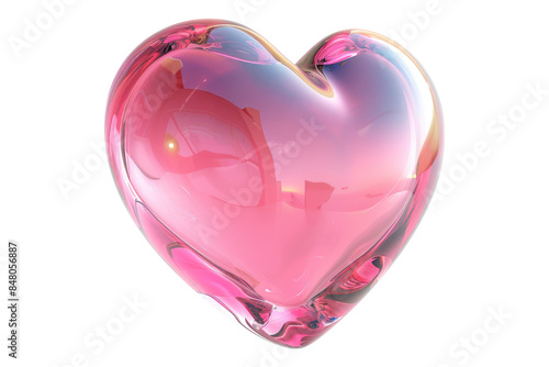 Glossy pink heart icon isolated on transparent background