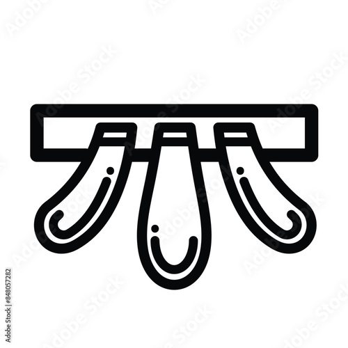 Three piano pedal icon illustration black outline isolated on square white background. Simple flat black and white musical instrument part drawing.