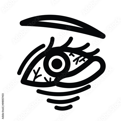 Red eye irritation with tears icon illustration sign black outline isolated on square white background. Simple flat conjunctivitis health care themed drawing.