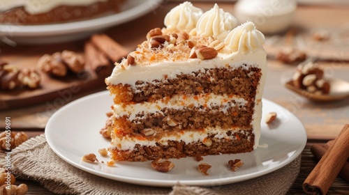 Wallpaper Mural Close up Image of a Slice of Creamy Walnut and Carrot Cake Torontodigital.ca