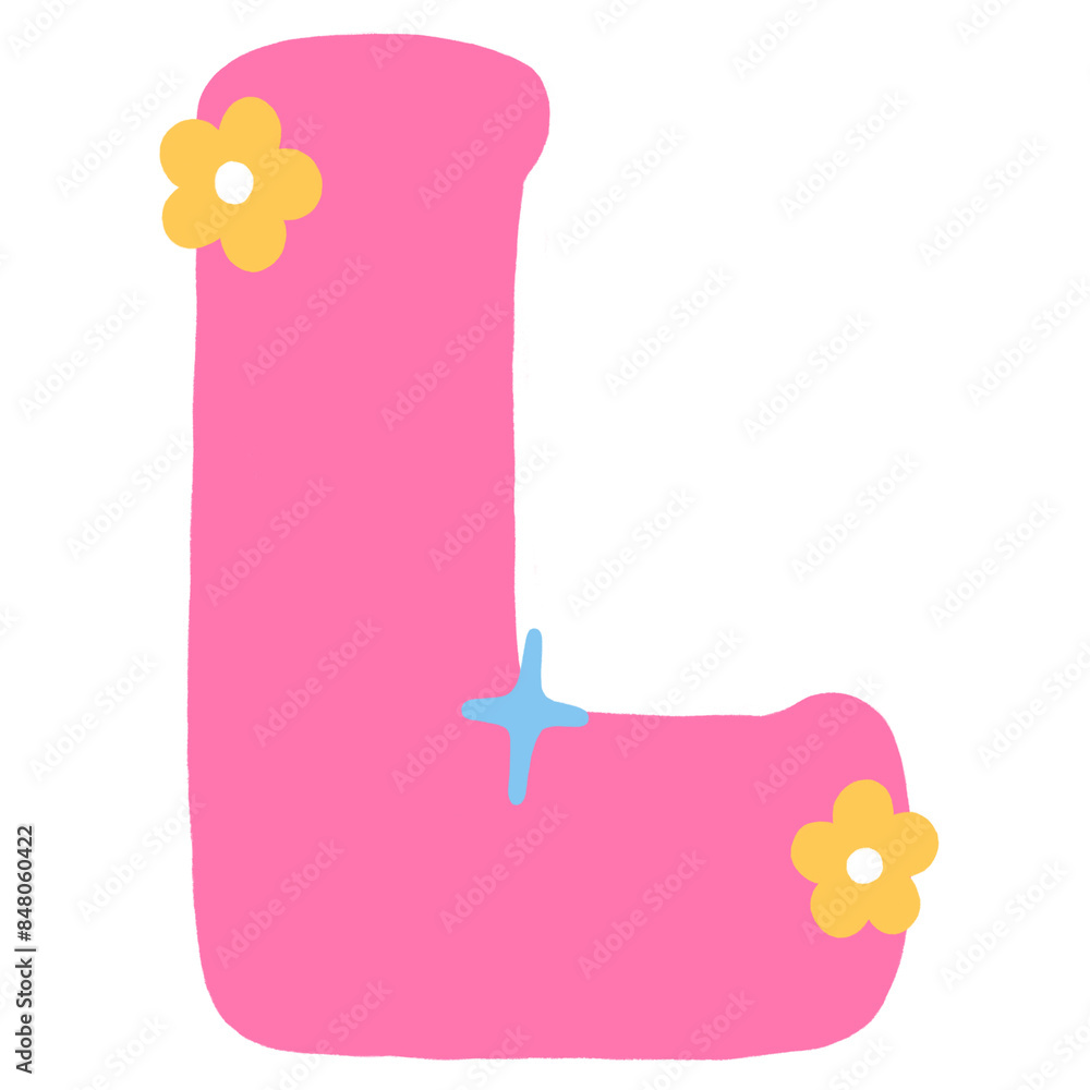 Cute pink hand drawn alphabet with flower letter L Cute pink hand drawn alphabet with flower letter L