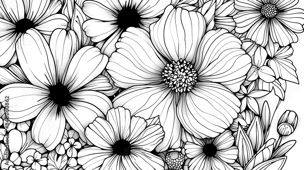 Elegant Black and White Floral with Minimalist Botanical Blossoms Elegant Black and White Floral with Minimalist Botanical Blossoms