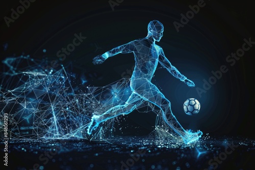 A person kicking a soccer ball on a grassy field, great for sports or fitness themes
