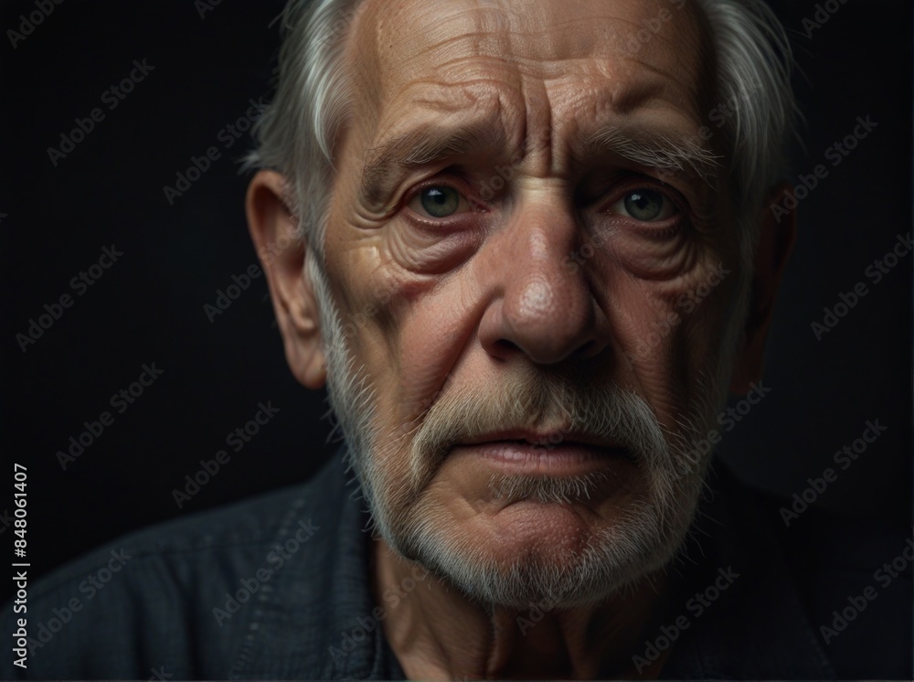 Close-up portrait of an elderly man with a serious expression Close-up portrait of an elderly man with a serious expression