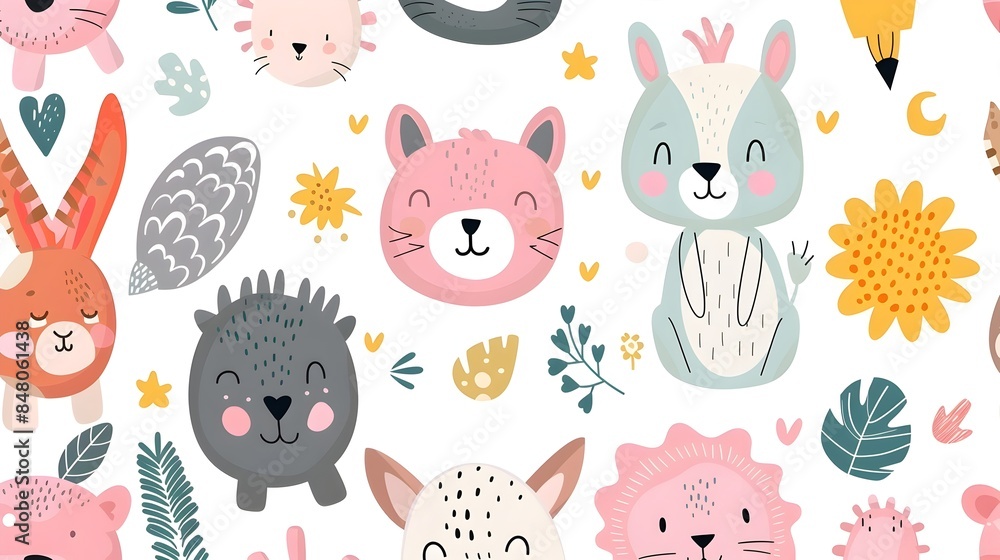 Colorful and Playful Pattern of Cute Animal Colorful and Playful Pattern of Cute Animal