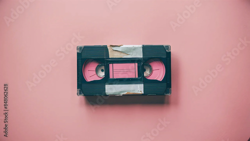 aesthetic vintage VSH tape on pink background photo