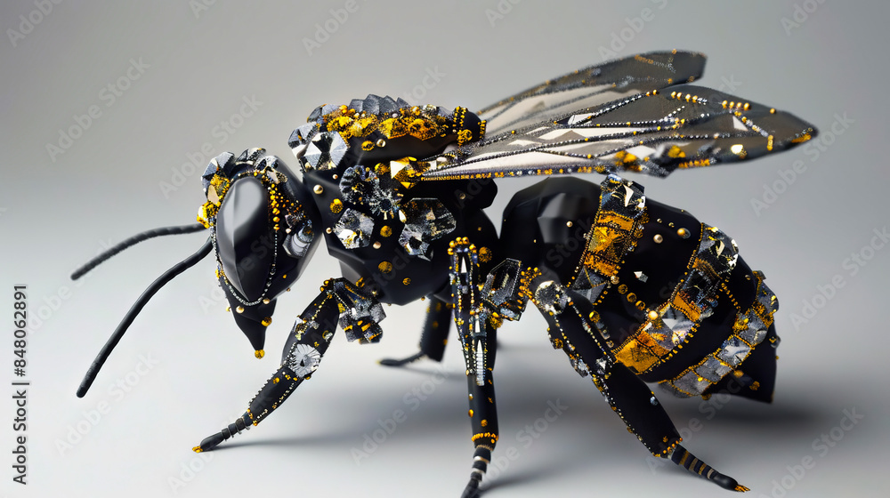 Fototapeta premium A sculpture of a bee made from metal.