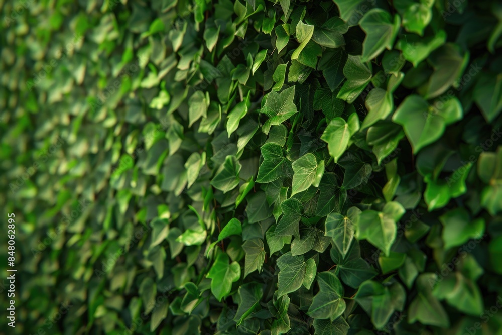 A close-up shot of a dense wall of green leaves, with intricate details and textures A close-up shot of a dense wall of green leaves, with intricate details and textures