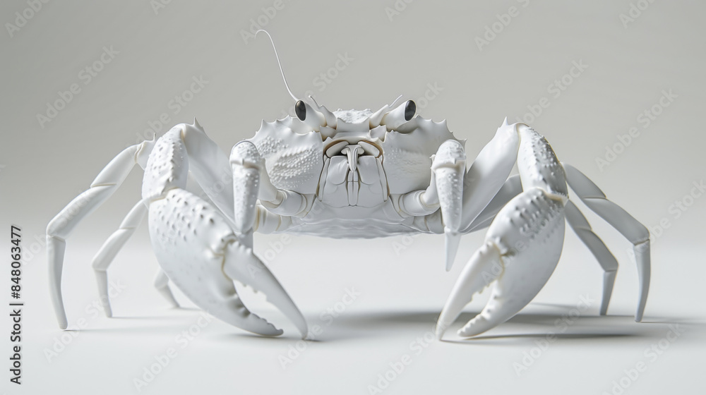 Fototapeta premium Highly detailed white crab displayed on a plain light background, emphasizing its unique texture.