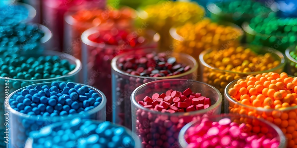 Closeup gradient of colorful pellets in lab setting emphasizing individual colors. Concept Lab Research, Colorful Pellets, Close-up Photography, Scientific Experiment, Visual Spectrum Closeup gradient of colorful pellets in lab setting emphasizing individual colors. Concept Lab Research, Colorful Pellets, Close-up Photography, Scientific Experiment, Visual Spectrum
