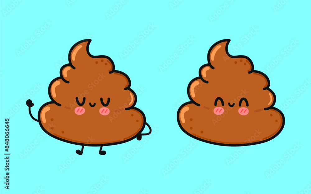 Turd character. Vector hand drawn cartoon kawaii character illustration icon. Isolated on blue background. Turd character concept Turd character. Vector hand drawn cartoon kawaii character illustration icon. Isolated on blue background. Turd character concept