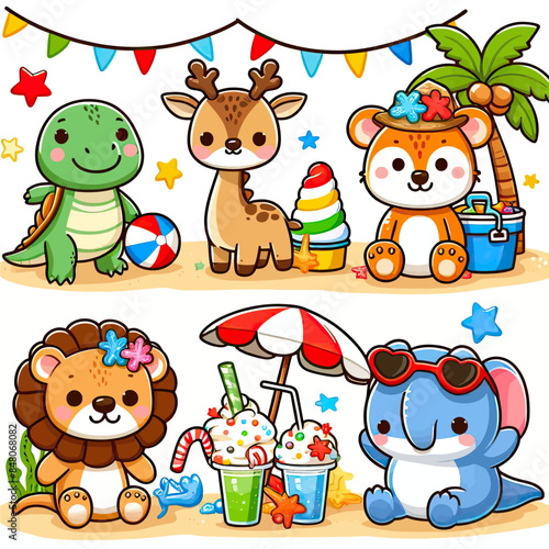 animal beach party vector 