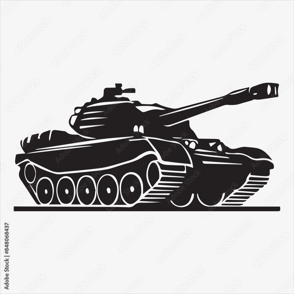 Military tank vector image silhouette in pure black Military tank vector image silhouette in pure black