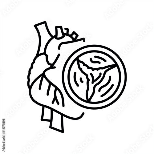 Valvular heart disease line black icon. Signs for web page