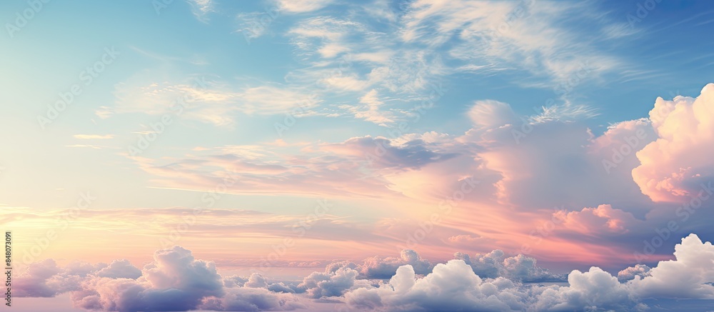 Evening sky with beautiful white clouds. Creative banner. Copyspace image Evening sky with beautiful white clouds. Creative banner. Copyspace image