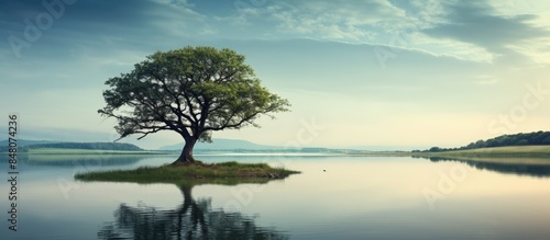 tree near the lake3. Creative banner. Copyspace image photo