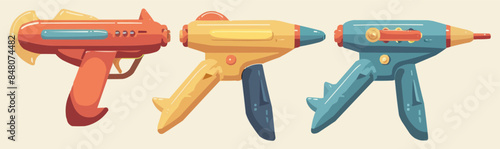 Toy ray guns on a white background. Vector flat minimalistic isolated illustration.
