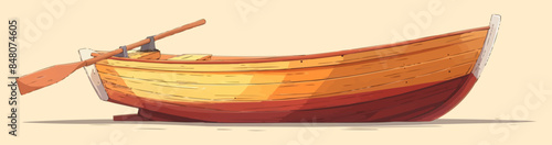Classic wooden rowboat with oars and bench Vector flat minimalistic isolated illustration