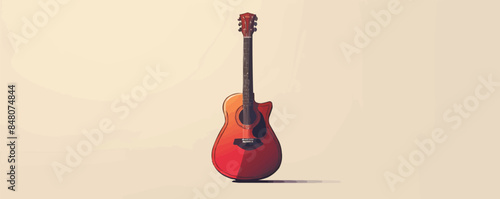 A guitar, its strings strummed to create harmony, a symbol of passion and creativity, set against a plain white surface. Vector flat minimalistic isolated illustration.