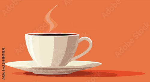 A steaming cup of coffee on a saucer. Vector flat minimalistic isolated illustration.